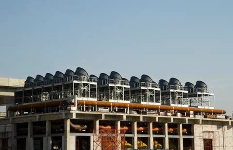 Large air conditioning system under installation. Stock Photos
