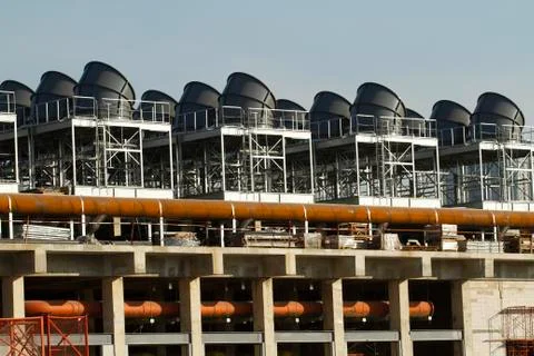 Large air conditioning system under installation. Stock Photos