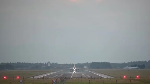 Large airplane taking off and ascending at Ljubljana Airport, Slovenia Stock Footage 161487953