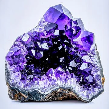 A large amethyst geode with deep purple crystals and rugged exterior, isola.. Stock Photos