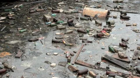 A large amount of trash polluting our waters Stock Footage 30441098