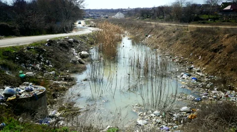 A large amount of trash polluting our waters Stock Footage 62420488