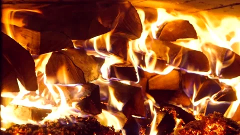 Large Amount of Wood Burns Quickly in a Stove with a Large Flame. Stock Footage 306401046