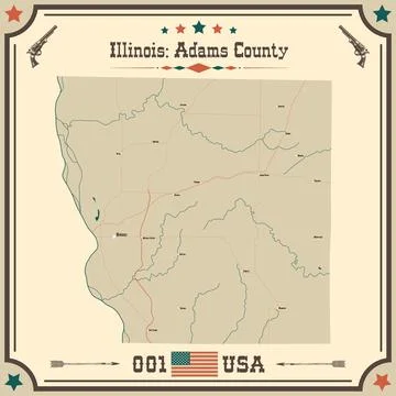 Large and accurate map of Adams County, Illinois, USA with vintage colors. Illustrazione stock