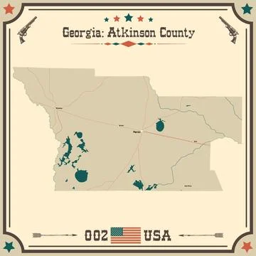 Large and accurate map of Atkinson County, Georgia, USA with vintage colors. Stock Illustration