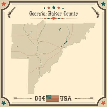 Large and accurate map of Baker County, Georgia, USA with vintage colors. Stock Illustration