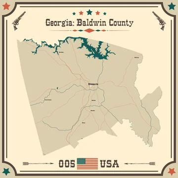 Large and accurate map of Baldwin County, Georgia, USA with vintage colors. Stock Illustration
