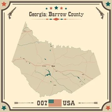 Large and accurate map of Barrow County, Georgia, USA with vintage colors. Stock Illustration