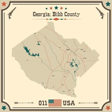 Large and accurate map of Bibb County, Georgia, USA with vintage colors. Stock Illustration