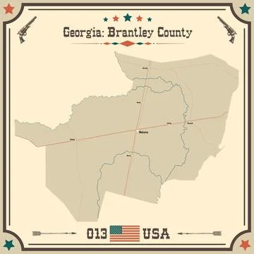 Large and accurate map of Brantley County, Georgia, USA with vintage colors. Stock Illustration