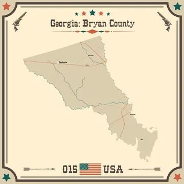 Large and accurate map of Bryan County, Georgia, USA with vintage colors. Stock Illustration