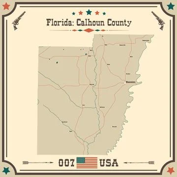 Large and accurate map of Calhoun County, Florida, USA with vintage colors. Stock Illustration