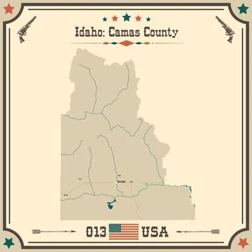 Large and accurate map of Camas County, Idaho, USA with vintage colors. Stock Illustration