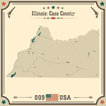 Large and accurate map of Cass County, Illinois, USA with vintage colors. Stock Illustration