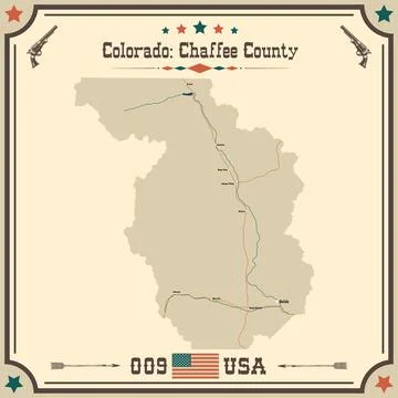 Large and accurate map of Chaffee County, Colorado, USA with vintage colors. Stock Illustration