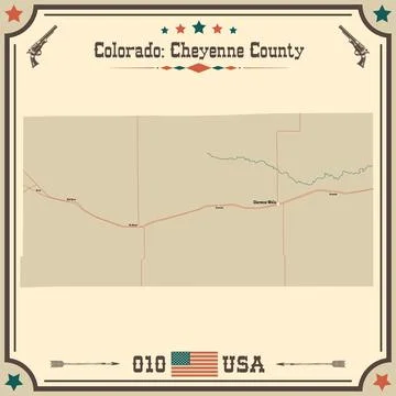 Large and accurate map of Cheyenne County, Colorado, USA with vintage colors. Stock Illustration