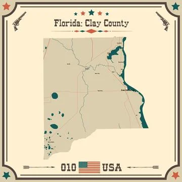 Large and accurate map of Clay County, Florida, USA with vintage colors. Stock Illustration