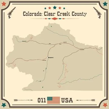 Large and accurate map of Clear Creek County, Colorado, USA with vintage co.. Stock Illustration