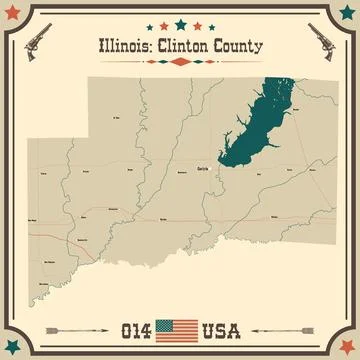 Large and accurate map of Clinton County, Illinois, USA with vintage colors. Illustrazione stock