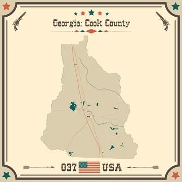 Large and accurate map of Cook County, Georgia, USA with vintage colors. Stock Illustration