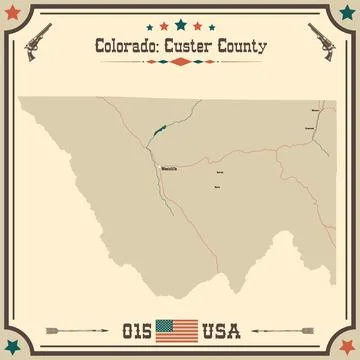 Large and accurate map of Custer County, Colorado, USA with vintage colors. Stock Illustration