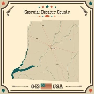 Large and accurate map of Decatur County, Georgia, USA with vintage colors. Stock Illustration
