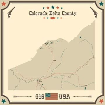Large and accurate map of Delta County, Colorado, USA with vintage colors. Stock Illustration