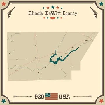 Large and accurate map of DeWitt County, Illinois, USA with vintage colors. Stock Illustration