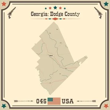 Large and accurate map of Dodge County, Georgia, USA with vintage colors. Stock Illustration