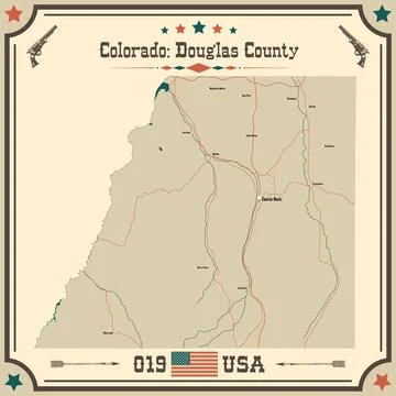 Large and accurate map of Douglas County, Colorado, USA with vintage colors. Stock Illustration