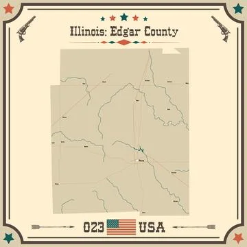 Large and accurate map of Edgar County, Illinois, USA with vintage colors. 库存插图