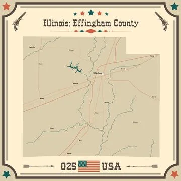 Large and accurate map of Effingham County, Illinois, USA with vintage colors Stock Illustration