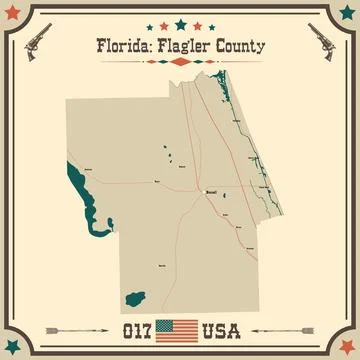Large and accurate map of Flagler County, Florida, USA with vintage colors. Illustrazione stock