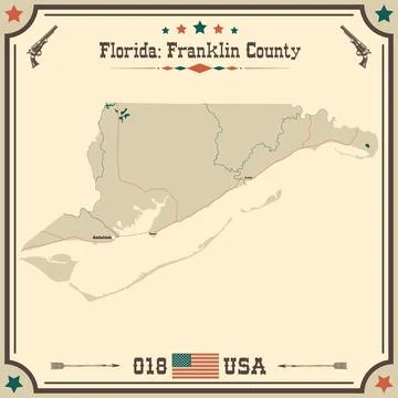 Large and accurate map of Franklin County, Florida, USA with vintage colors. Stock Illustration