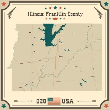 Large and accurate map of Franklin County, Illinois, USA with vintage colors. Illustrazione stock