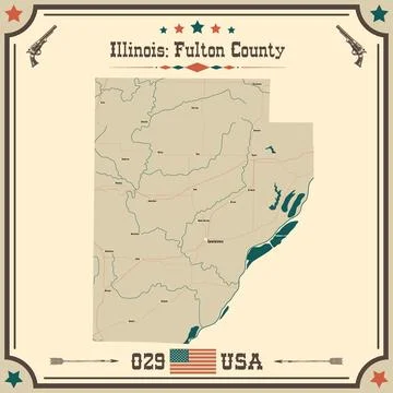 Large and accurate map of Fulton County, Illinois, USA with vintage colors. Stock Illustration
