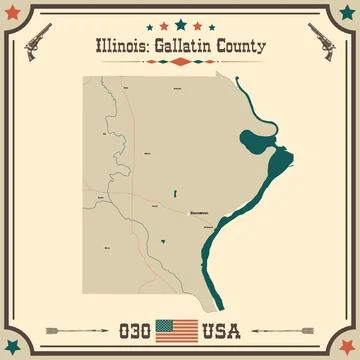 Large and accurate map of Gallatin County, Illinois, USA with vintage colors. Stock Illustration