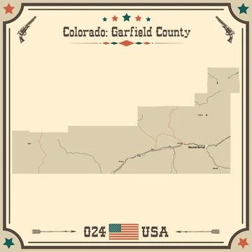 Large and accurate map of Garfield County, Colorado, USA with vintage colors. Illustrazione stock