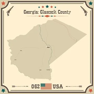 Large and accurate map of Glascock County, Georgia, USA with vintage colors. Stock Illustration