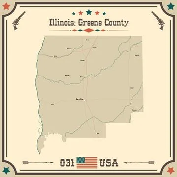 Large and accurate map of Greene County, Illinois, USA with vintage colors. Stock Illustration