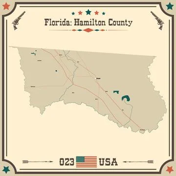 Large and accurate map of Hamilton County, Florida, USA with vintage colors. Stock Illustration