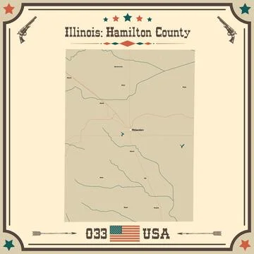 Large and accurate map of Hamilton County, Illinois, USA with vintage colors. Stock Illustration