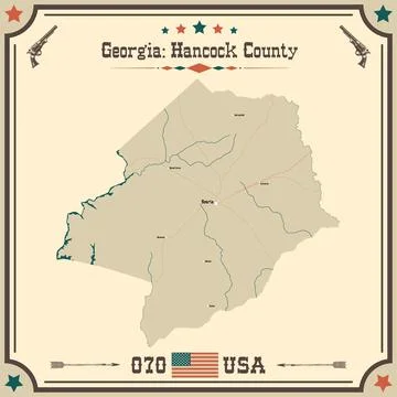 Large and accurate map of Hancock County, Georgia, USA with vintage colors. Stock Illustration
