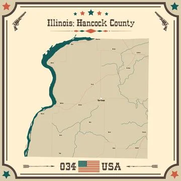 Large and accurate map of Hancock County, Illinois, USA with vintage colors. Stock Illustration
