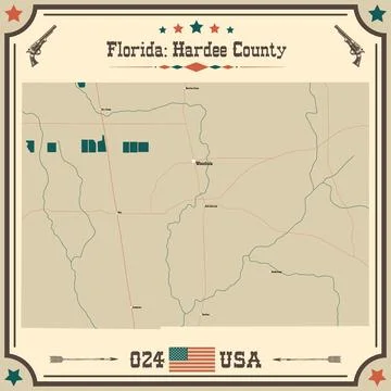 Large and accurate map of Hardee County, Florida, USA with vintage colors. Stock Illustration