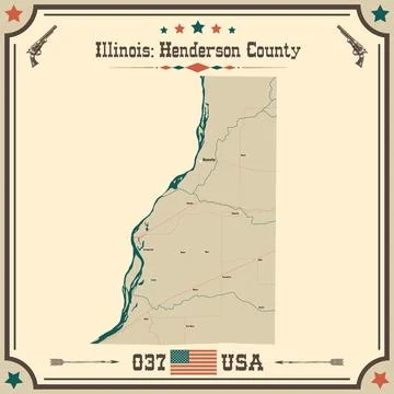 Large and accurate map of Henderson County, Illinois, USA with vintage colors Stock Illustration