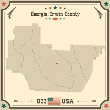 Large and accurate map of Irwin County, Georgia, USA with vintage colors. Stock Illustration