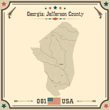 Large and accurate map of Jefferson County, Georgia, USA with vintage colors. Stock Illustration