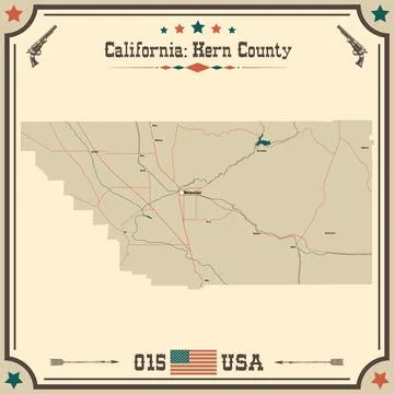 Large and accurate map of Kern County, California, USA with vintage colors. Stock Illustration