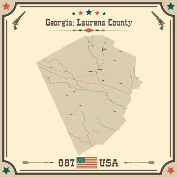 Large and accurate map of Laurens County, Georgia, USA with vintage colors. Stock Illustration